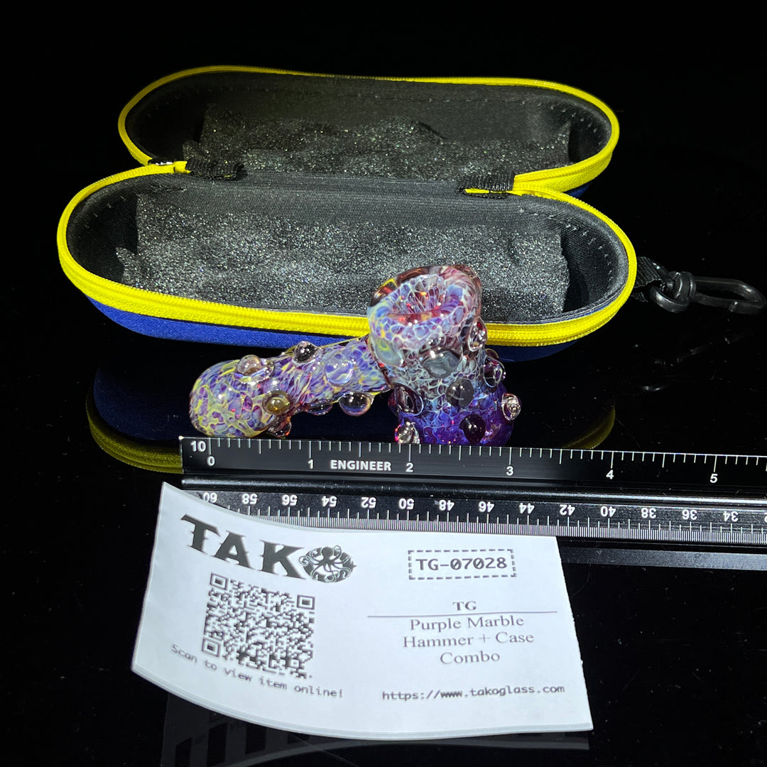 Purple Marble Hammer + Case Combo Glass Pipe TG   