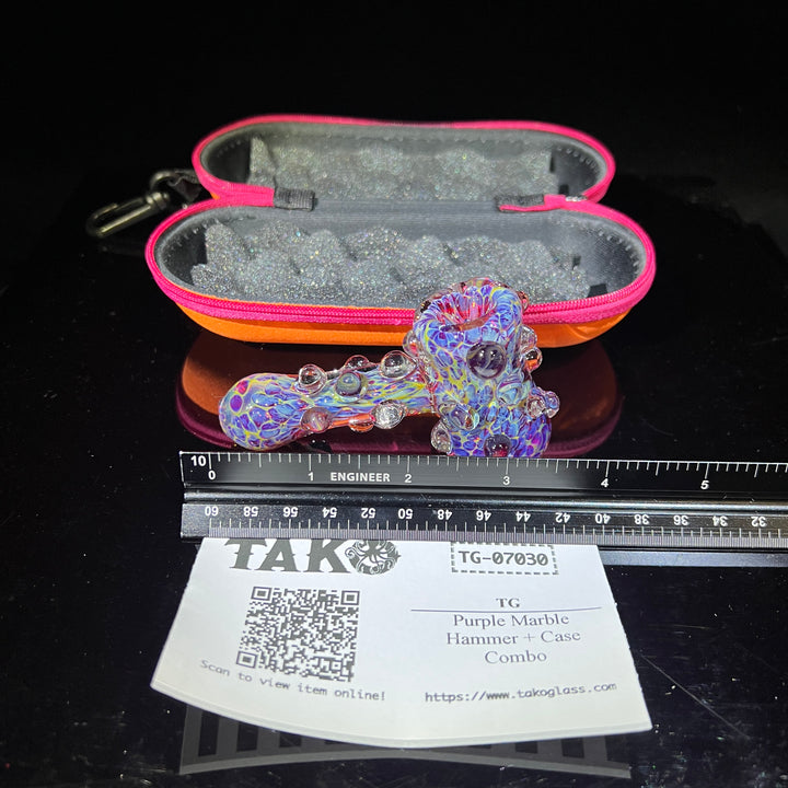 Purple Marble Hammer + Case Combo Glass Pipe TG   