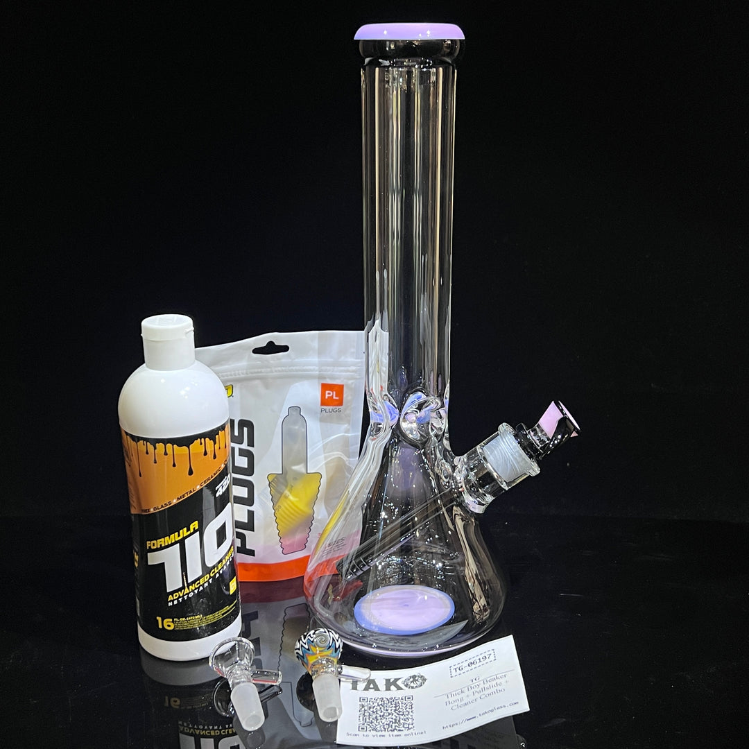 Thick Boy Beaker Bong + Pullslide + Cleaner Combo Glass Pipe TG   