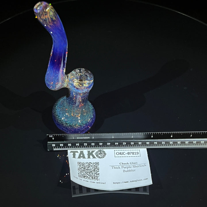 Thick Purple Sherlock Bubbler Glass Pipe Chuck Glass