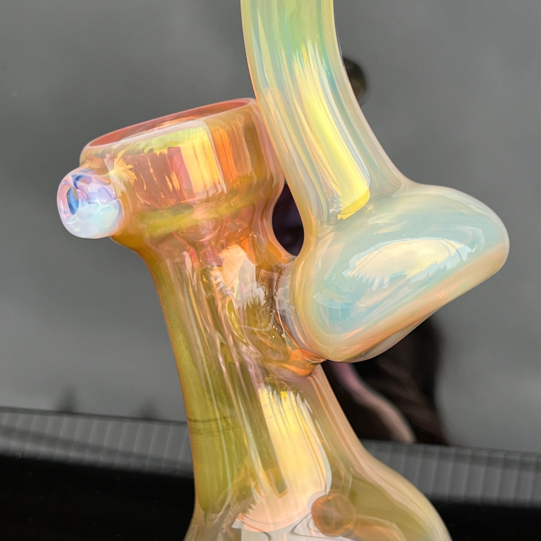 Gold Fume Bubbler with White Carb Glass Pipe Cose Glass   