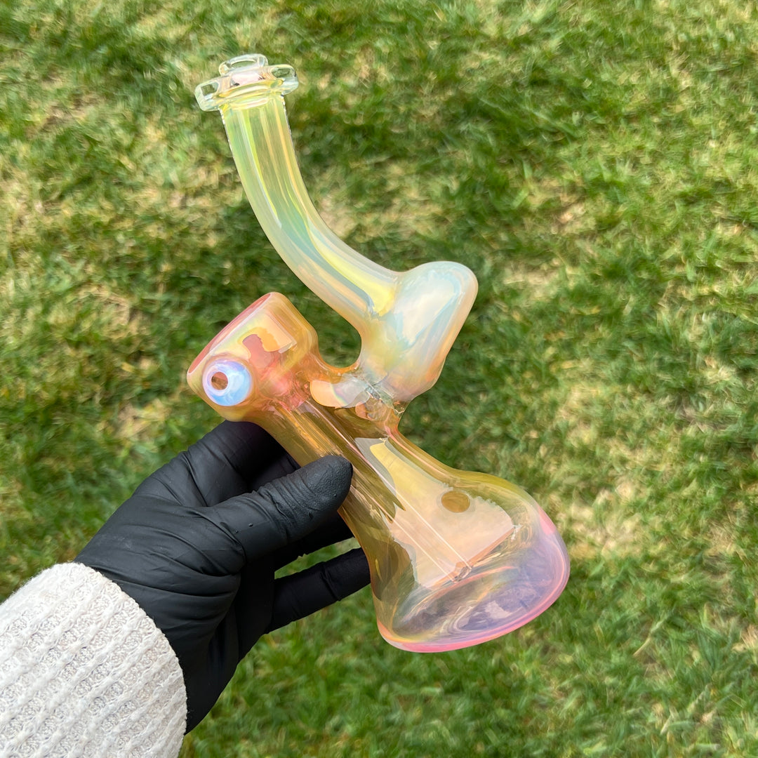 Gold Fume Bubbler with White Carb Glass Pipe Cose Glass   