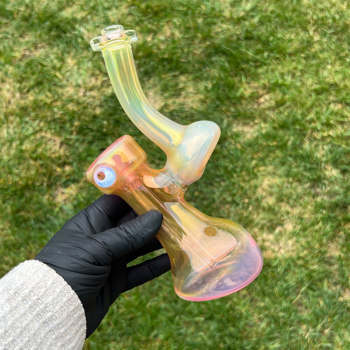 Gold Fume Bubbler with White Carb Glass Pipe Cose Glass   