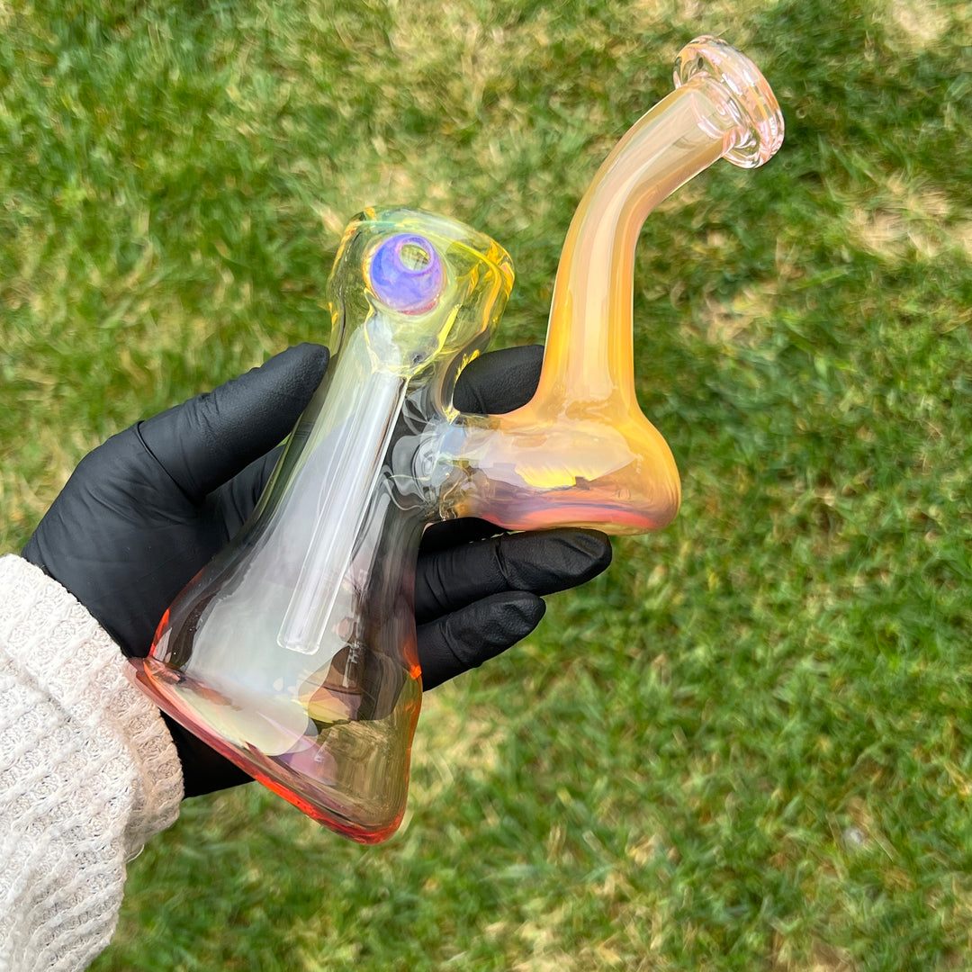 Gold Fume Bubbler with Lavender Carb Glass Pipe Cose Glass   