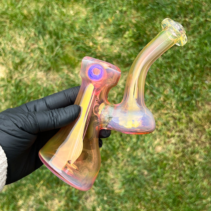 Gold Fume Bubbler with Lavender Carb Glass Pipe Cose Glass   