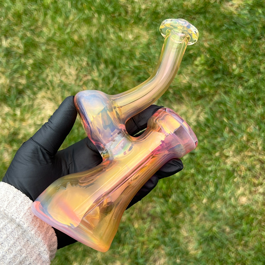 Gold Fume Bubbler with Lavender Carb Glass Pipe Cose Glass   