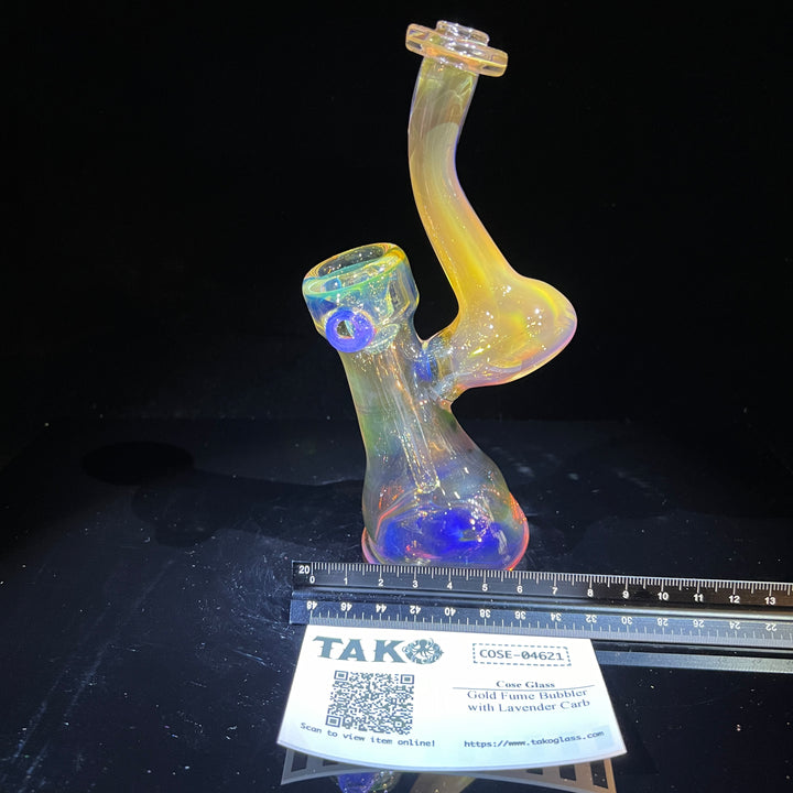 Gold Fume Bubbler with Lavender Carb Glass Pipe Cose Glass   