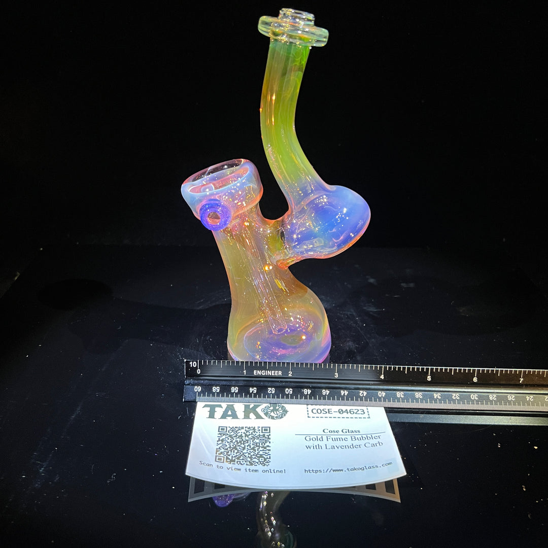 Gold Fume Bubbler with Lavender Carb Glass Pipe Cose Glass   