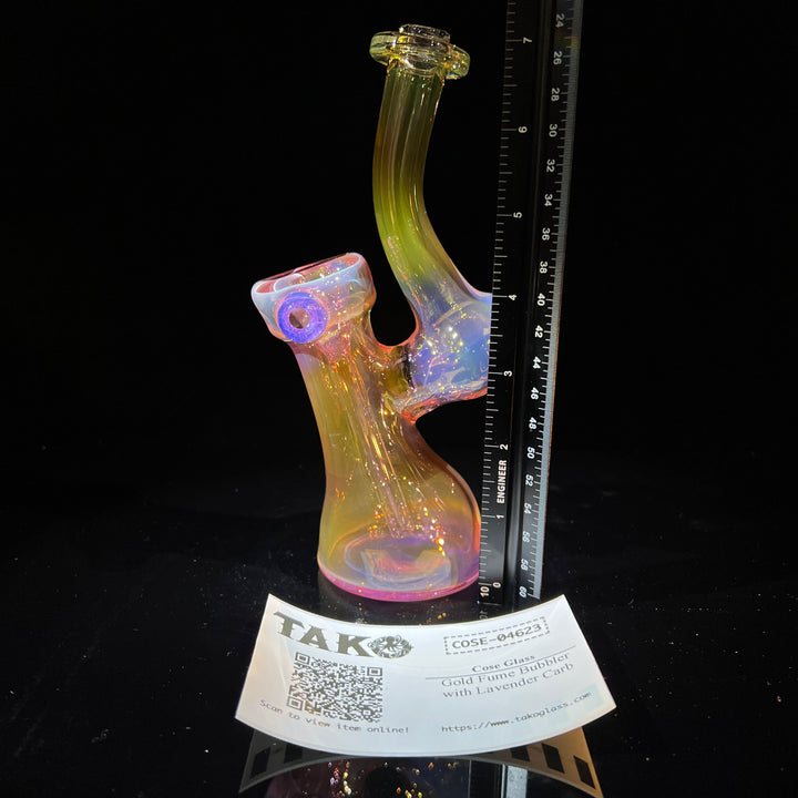 Gold Fume Bubbler with Lavender Carb Glass Pipe Cose Glass   