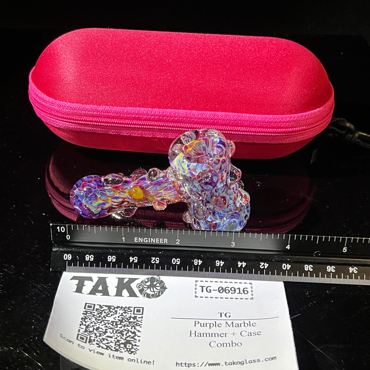 Purple Marble Hammer + Case Combo Glass Pipe TG   