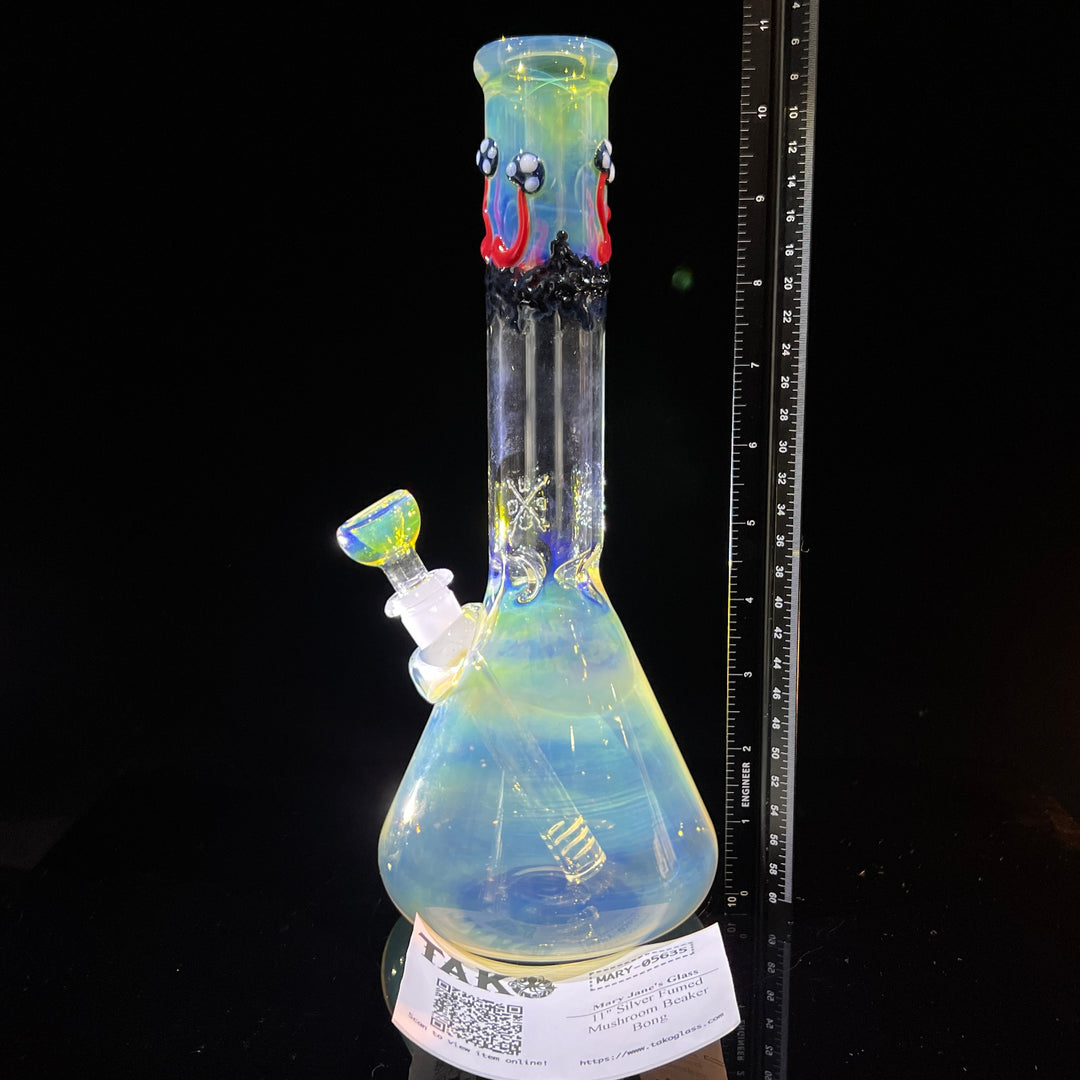 11" Silver Fumed Mushroom Beaker Bong Glass Pipe Mary Jane's Glass   