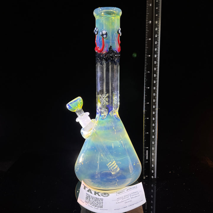 11" Silver Fumed Mushroom Beaker Bong Glass Pipe Mary Jane's Glass   