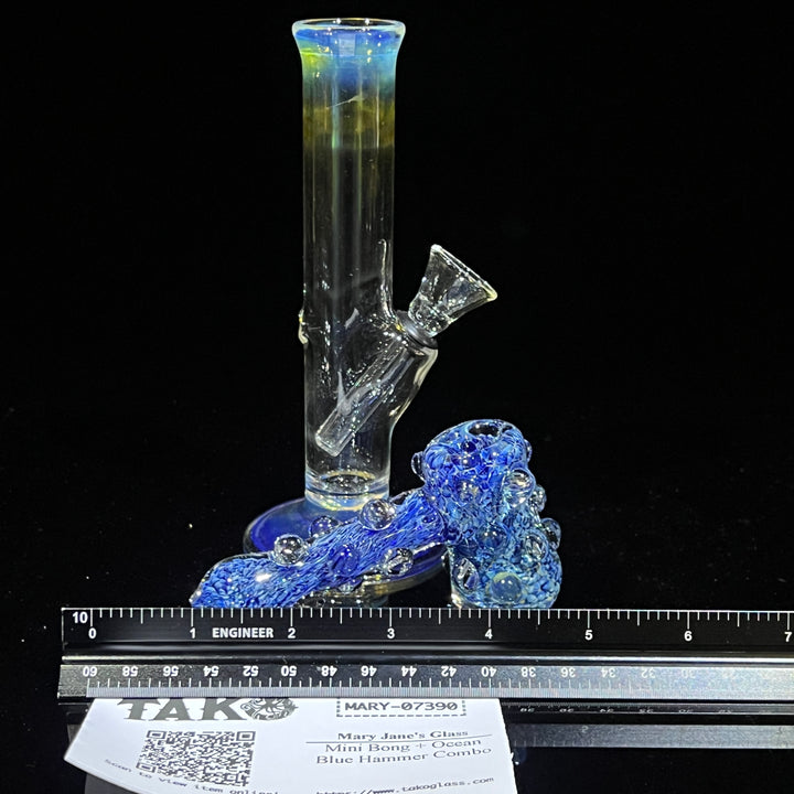 Mini Bong + Ocean Blue Hammer Combo Glass Pipe Mary Jane's Glass