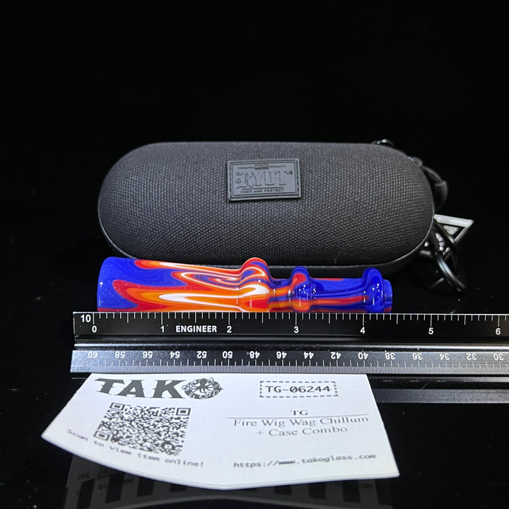 Fire Wig Wag Chillum + Case Combo Glass Pipe TG   