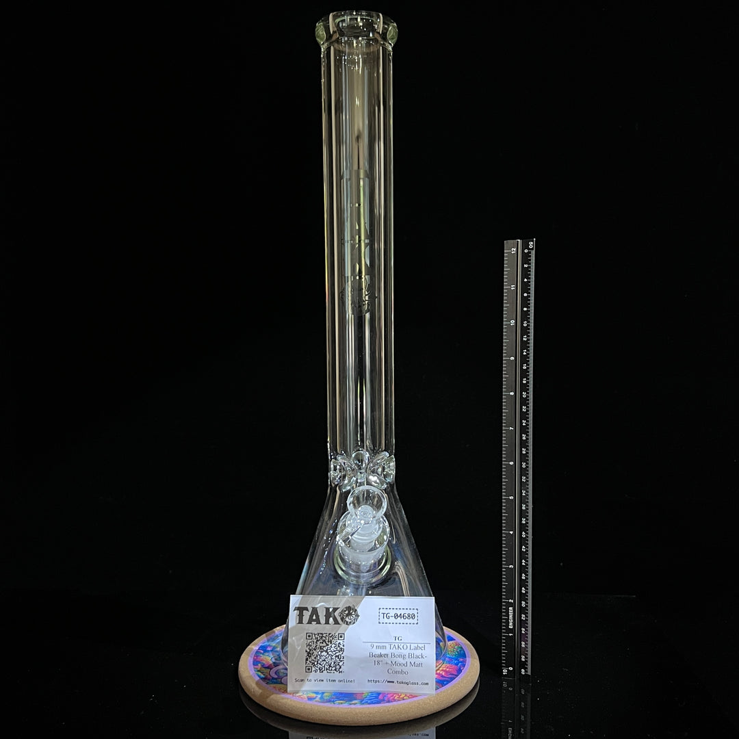 9 mm TAKO Label Beaker Bong Black-18" + Mood Matt Combo Glass Pipe TG   