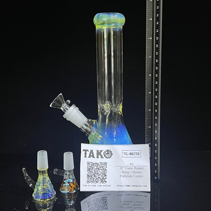 10" Fume Beaker Bong + Bonus Pullslide Combo Glass Pipe TG   