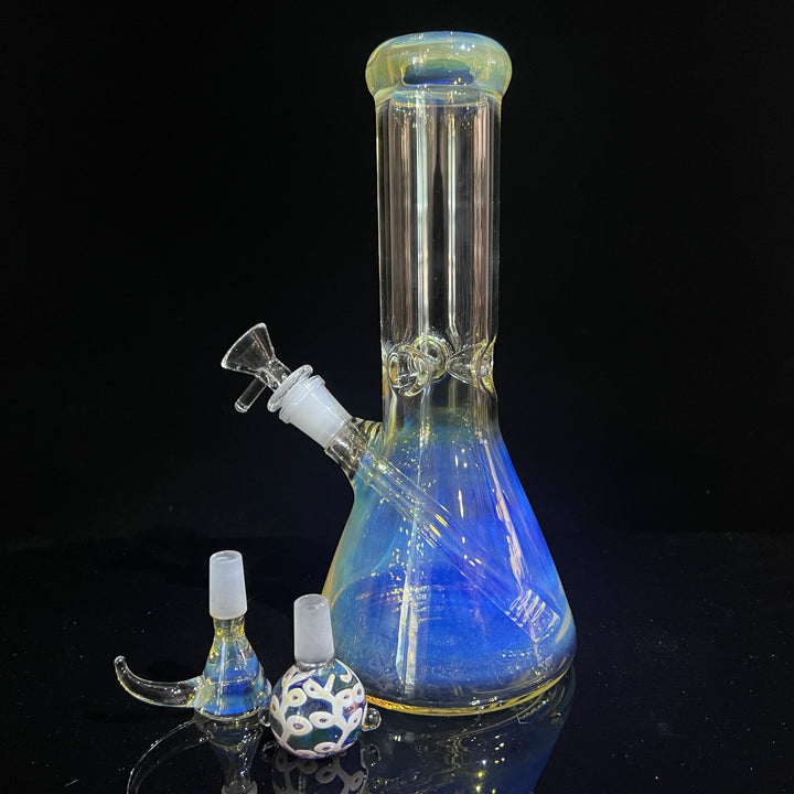 50 X 5 Fumed Beaker Bong 10" + Pull Slide Combo Glass Pipe TG   