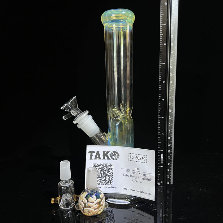 10" Fume Straight Tube Bong + Pullslide Combo Glass Pipe TG   