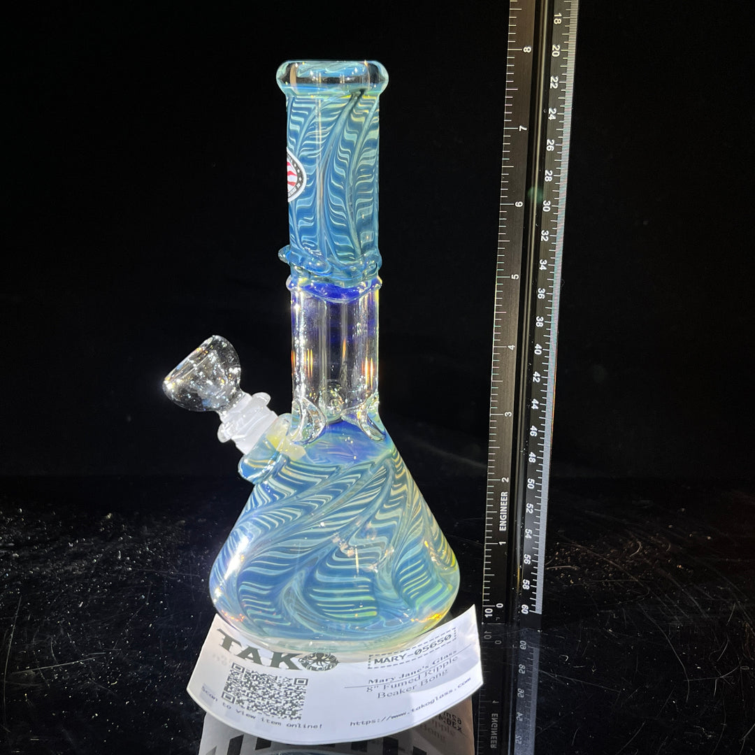 8" Fumed Ripple Beaker Bong Glass Pipe Mary Jane's Glass   