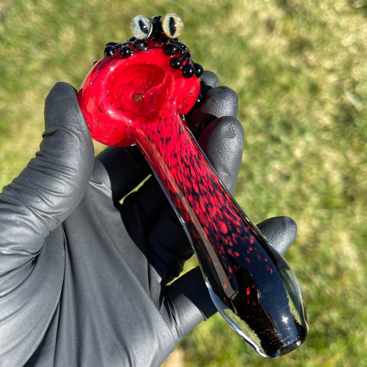 Red and Black Frog Spoon Glass Pipe Beezy Glass   