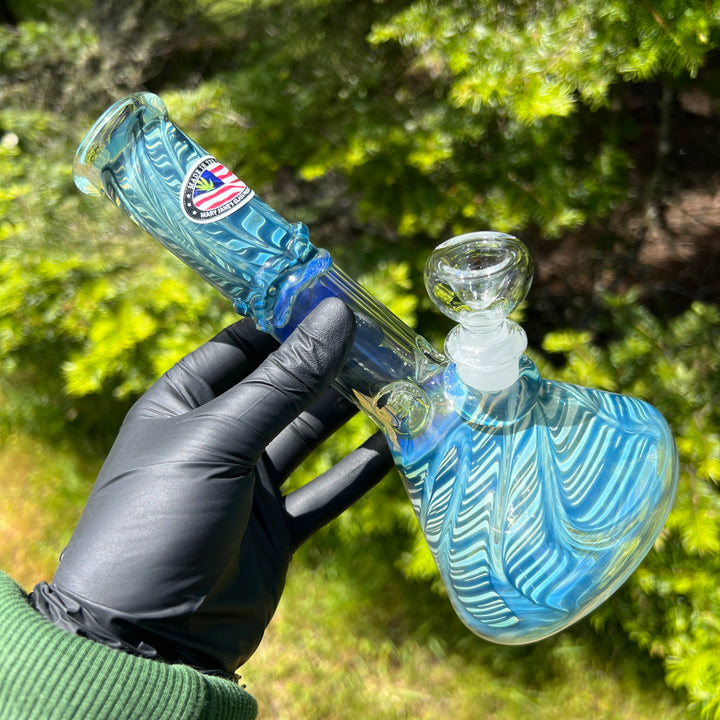 8" Fumed Ripple Beaker Bong Glass Pipe Mary Jane's Glass   