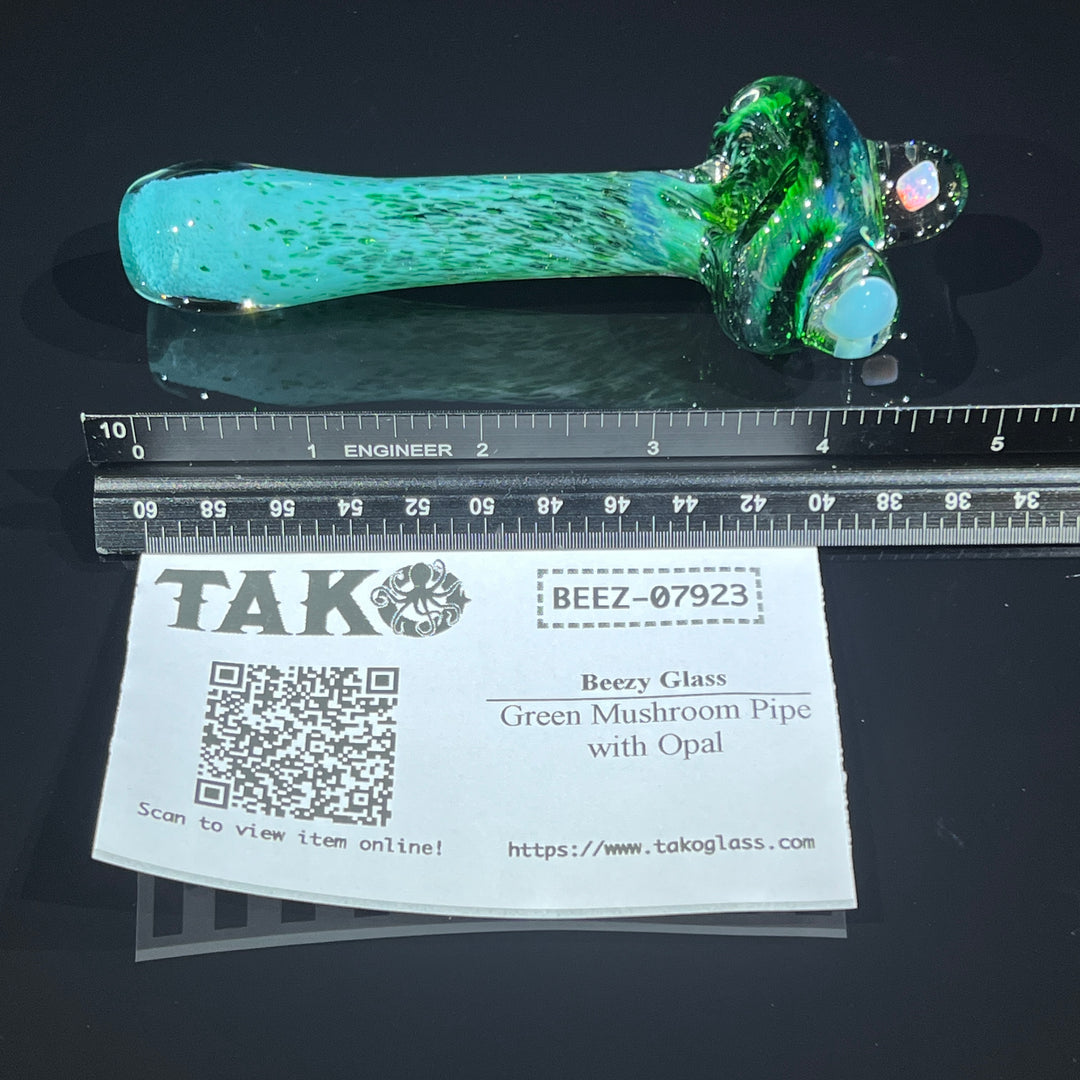 Green Mushroom Pipe with Opal Glass Pipe Beezy Glass