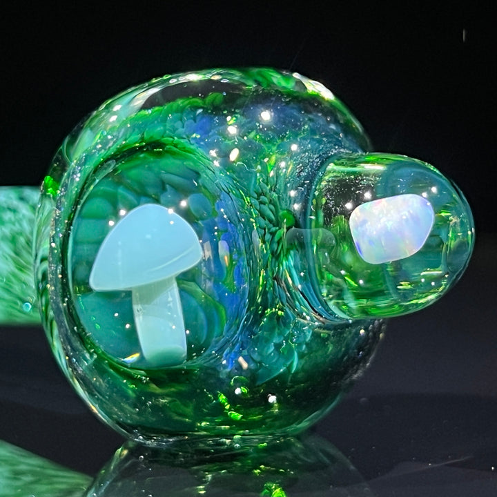 Green Mushroom Pipe with Opal Glass Pipe Beezy Glass