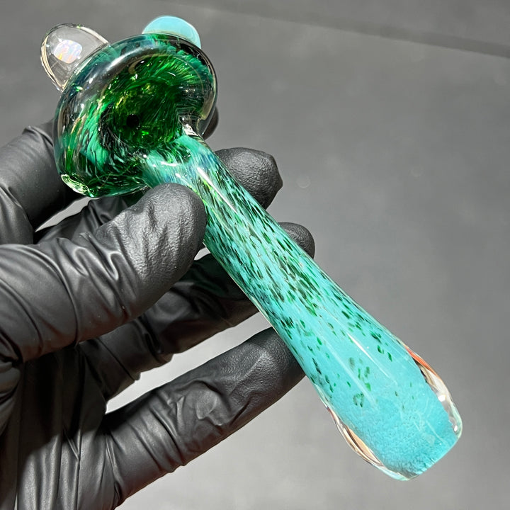 Green Mushroom Pipe with Opal Glass Pipe Beezy Glass