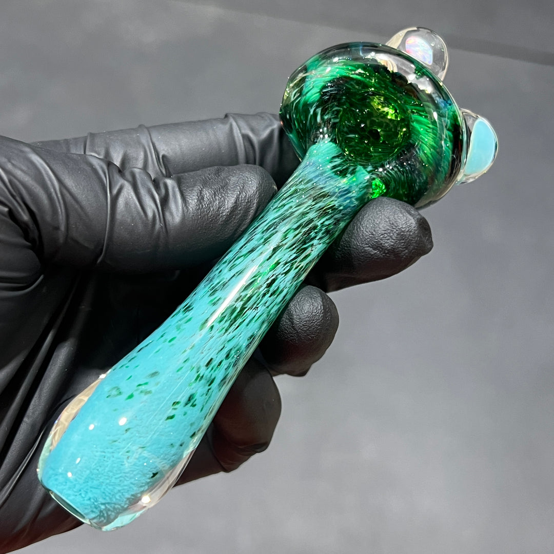 Green Mushroom Pipe with Opal Glass Pipe Beezy Glass