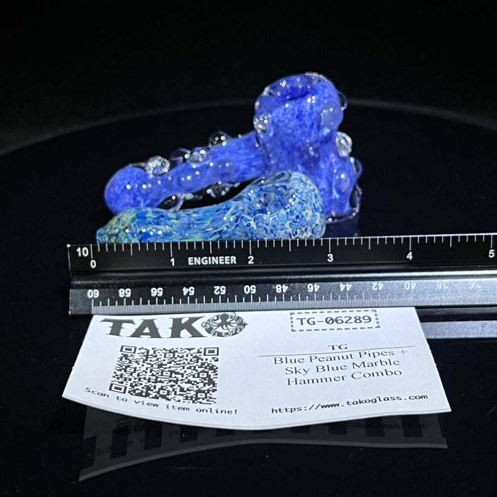 Blue Peanut Pipes + Sky Blue Marble Hammer Combo Glass Pipe TG   