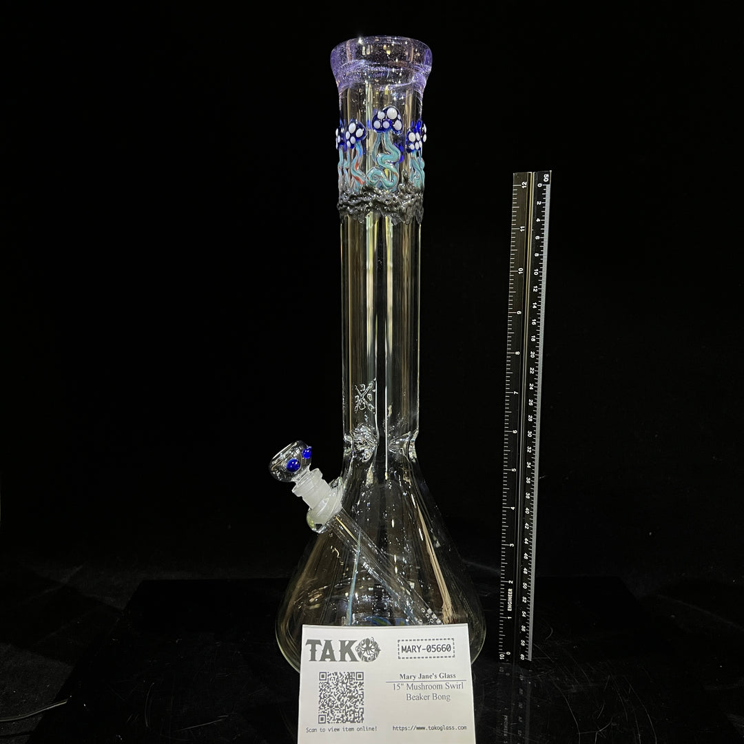 15" Mushroom Swirl Beaker Bong Glass Pipe Mary Jane's Glass   