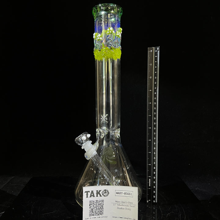 15" Mushroom Swirl Beaker Bong Glass Pipe Mary Jane's Glass   