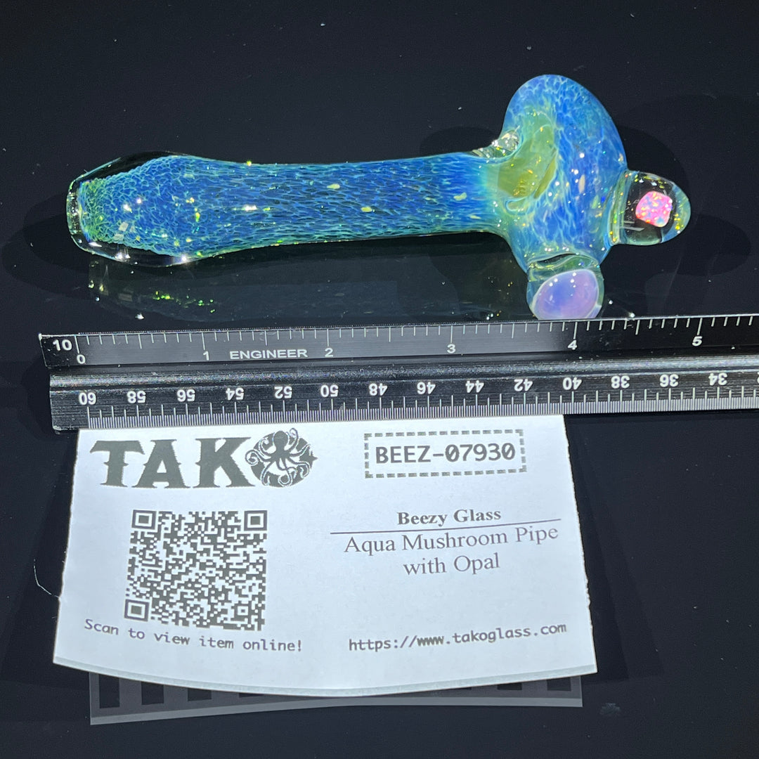 Aqua Mushroom Pipe with Opal Glass Pipe Beezy Glass