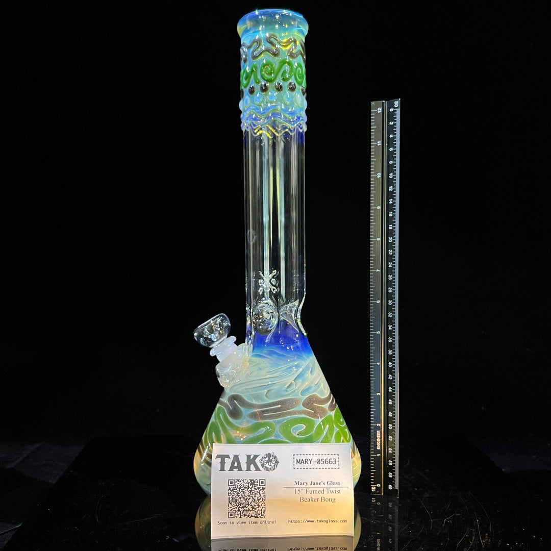 15" Fumed Twist Beaker Bong Glass Pipe Mary Jane's Glass   