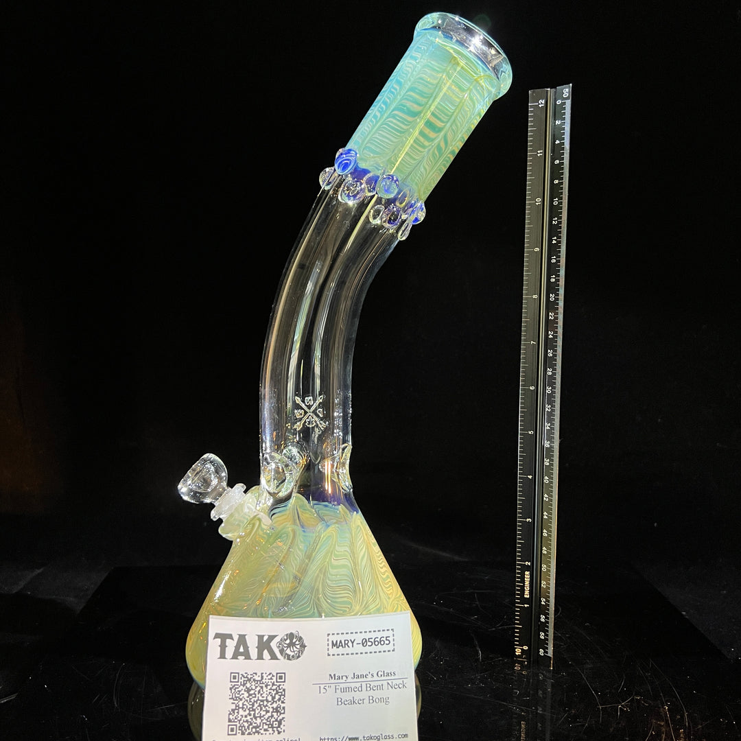 15" Fumed Bent Neck Beaker Bong Glass Pipe Mary Jane's Glass   