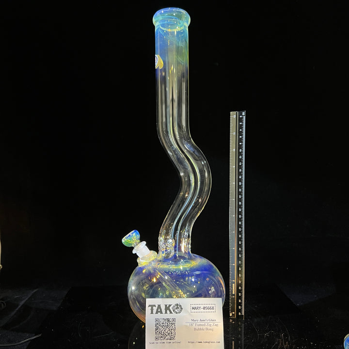 18" Fumed Zig Zag Bubble Bong Glass Pipe Mary Jane's Glass   