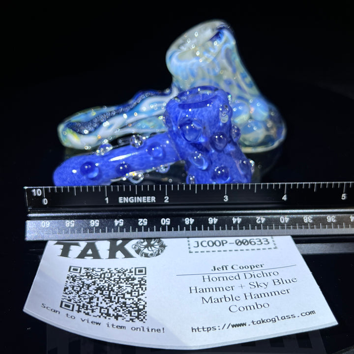 Horned Dichro Hammer + Sky Blue Marble Hammer Combo Glass Pipe Jeff Cooper   