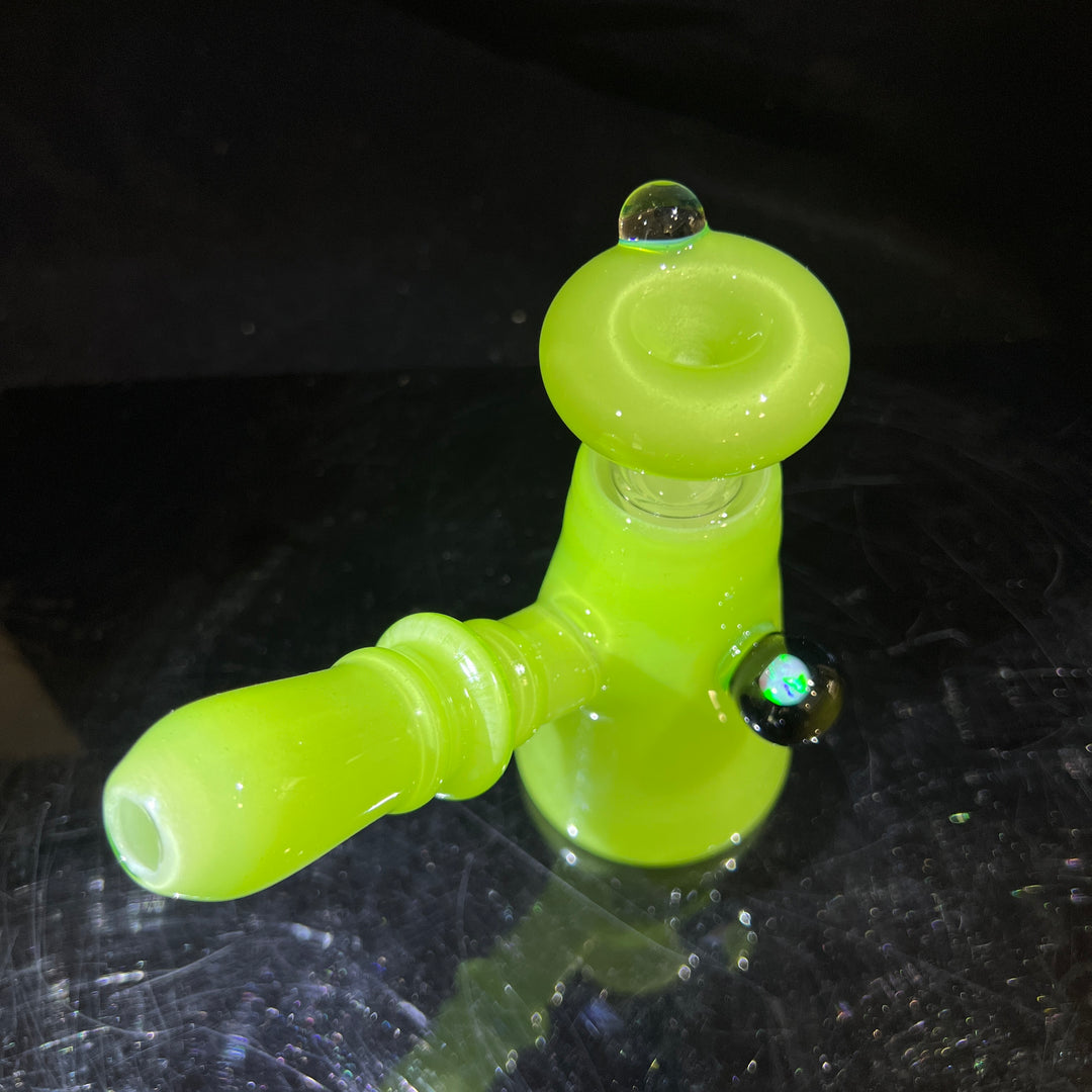 Lime White Satin Rig Glass Pipe Tako Glass   