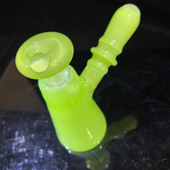 Lime White Satin Rig Glass Pipe Tako Glass   