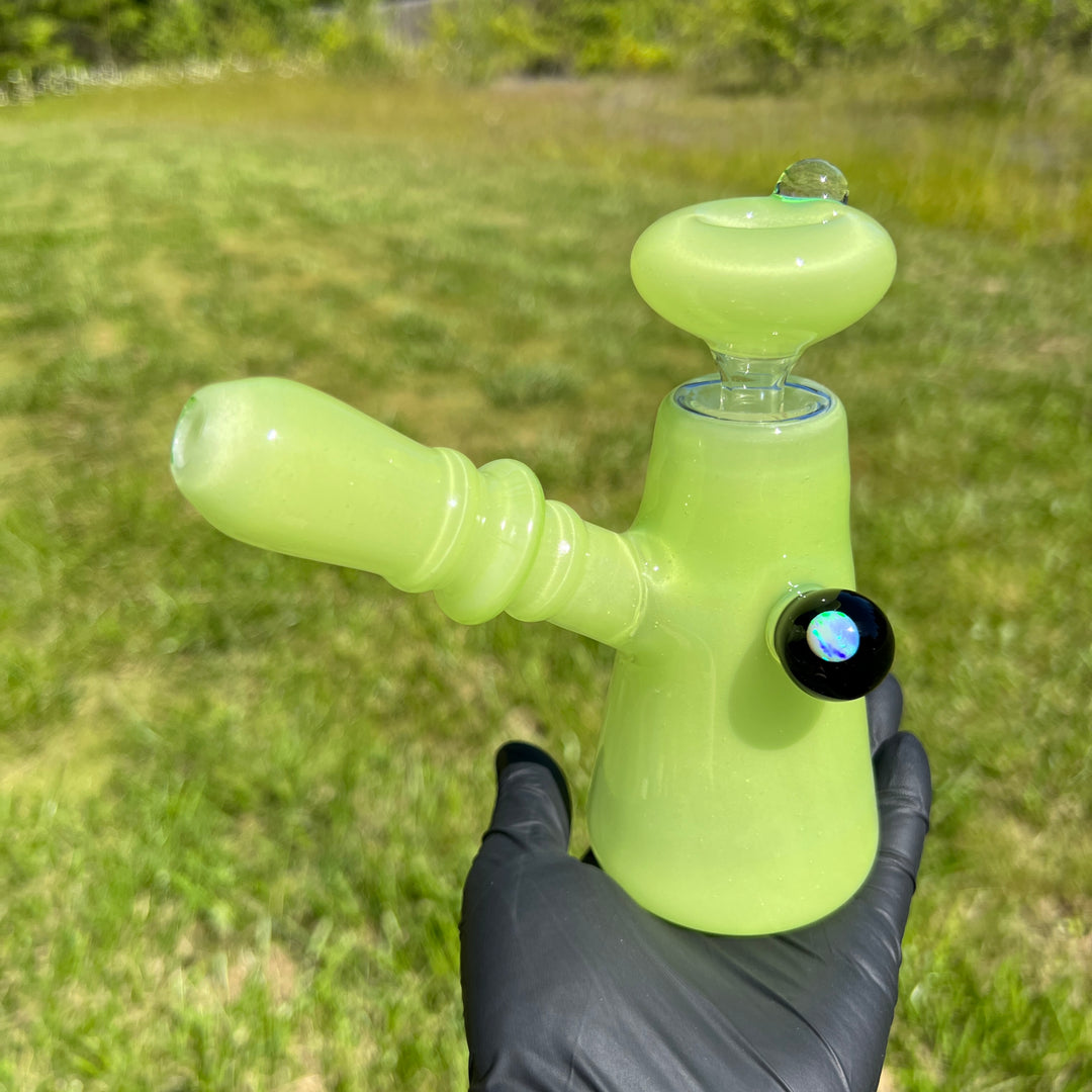 Lime White Satin Rig Glass Pipe Tako Glass   