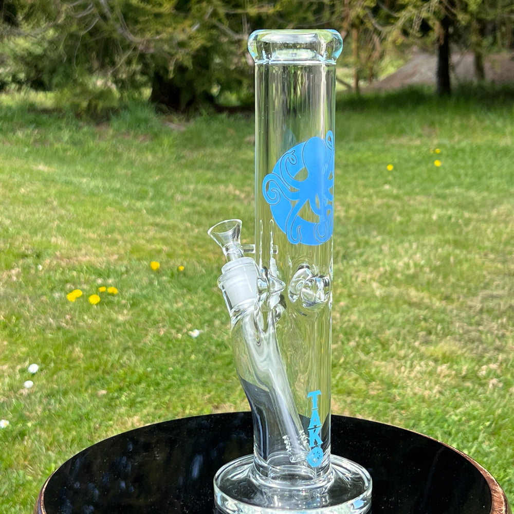 9 mm TAKO Label Straight Tube Bong Blue-12" Glass Pipe TG   