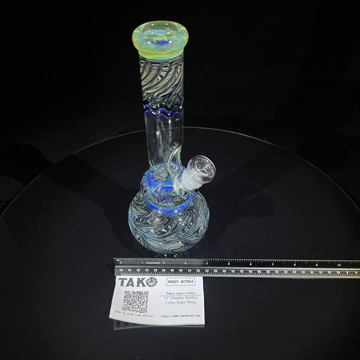 11" Double Bubble Color Rake Bong Glass Pipe Mary Jane's Glass