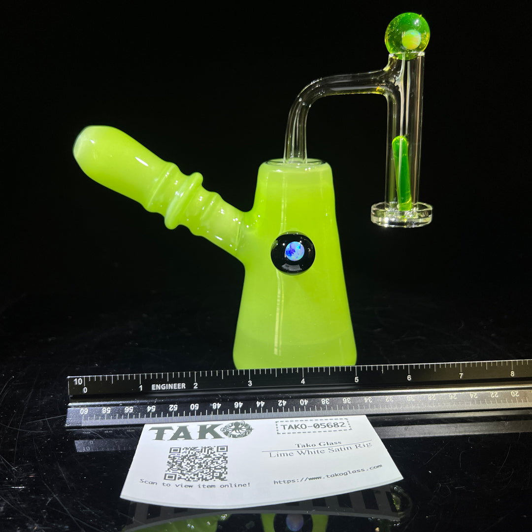 Lime White Satin Rig Glass Pipe Tako Glass   