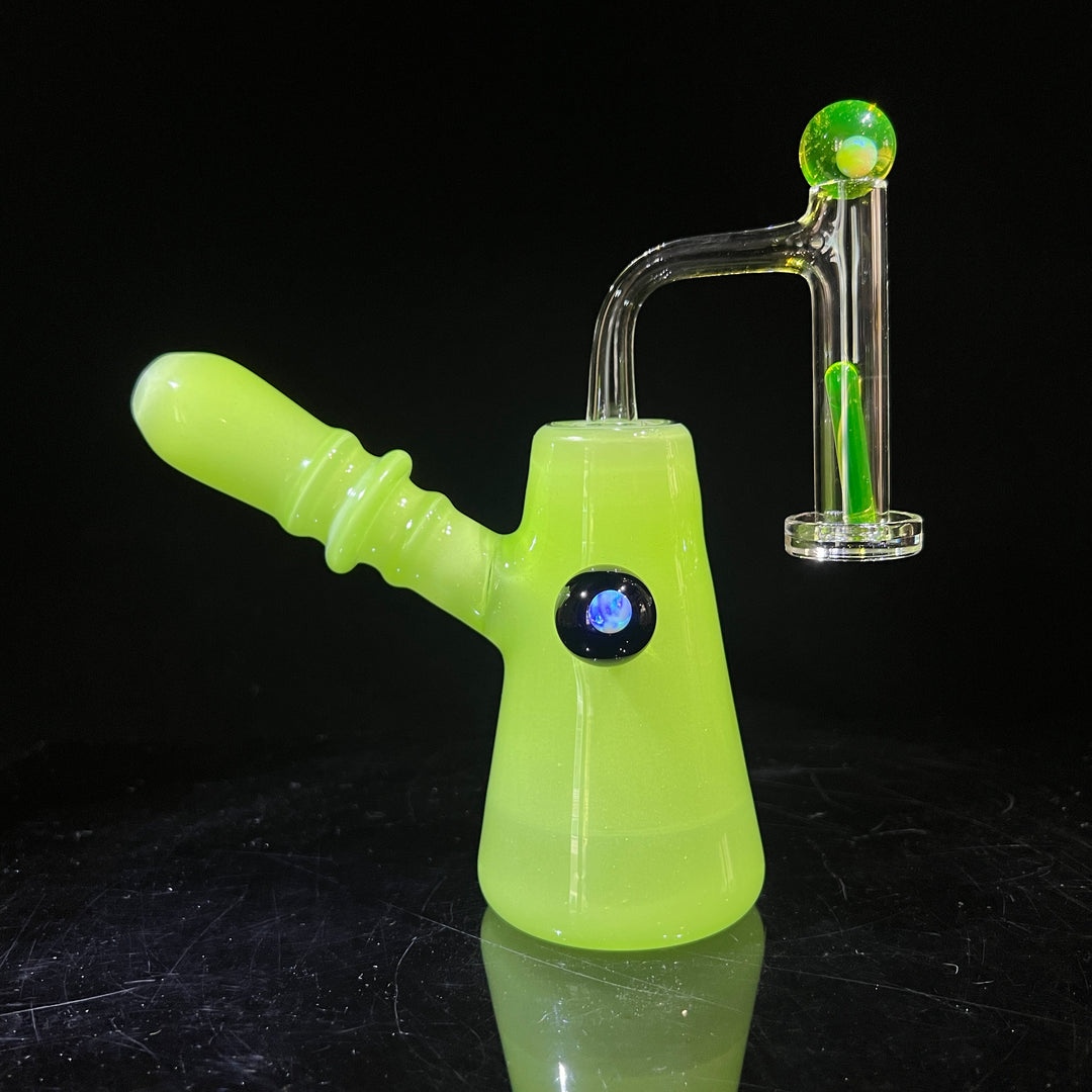 Lime White Satin Rig Glass Pipe Tako Glass   