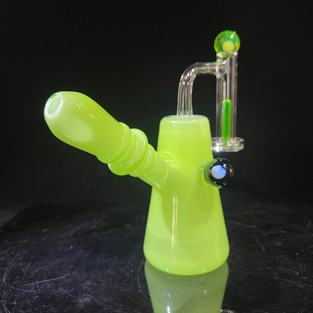 Lime White Satin Rig Glass Pipe Tako Glass   