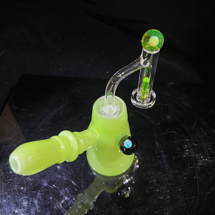 Lime White Satin Rig Glass Pipe Tako Glass   