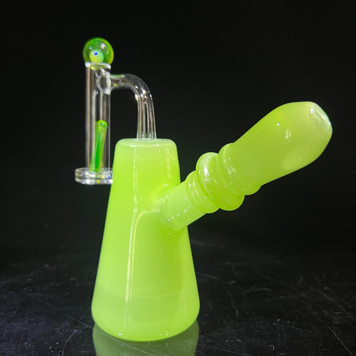 Lime White Satin Rig Glass Pipe Tako Glass   