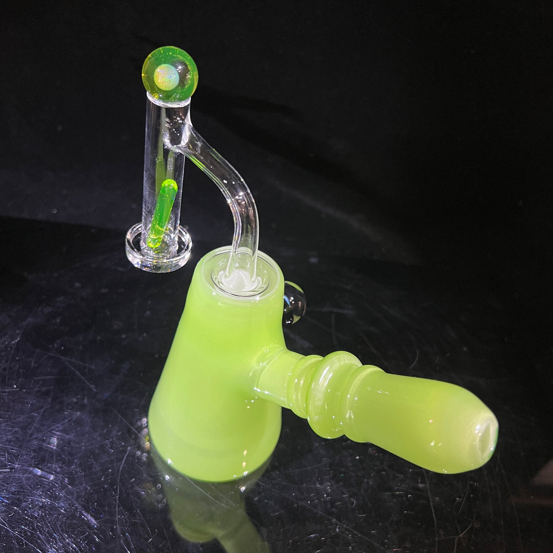 Lime White Satin Rig Glass Pipe Tako Glass   