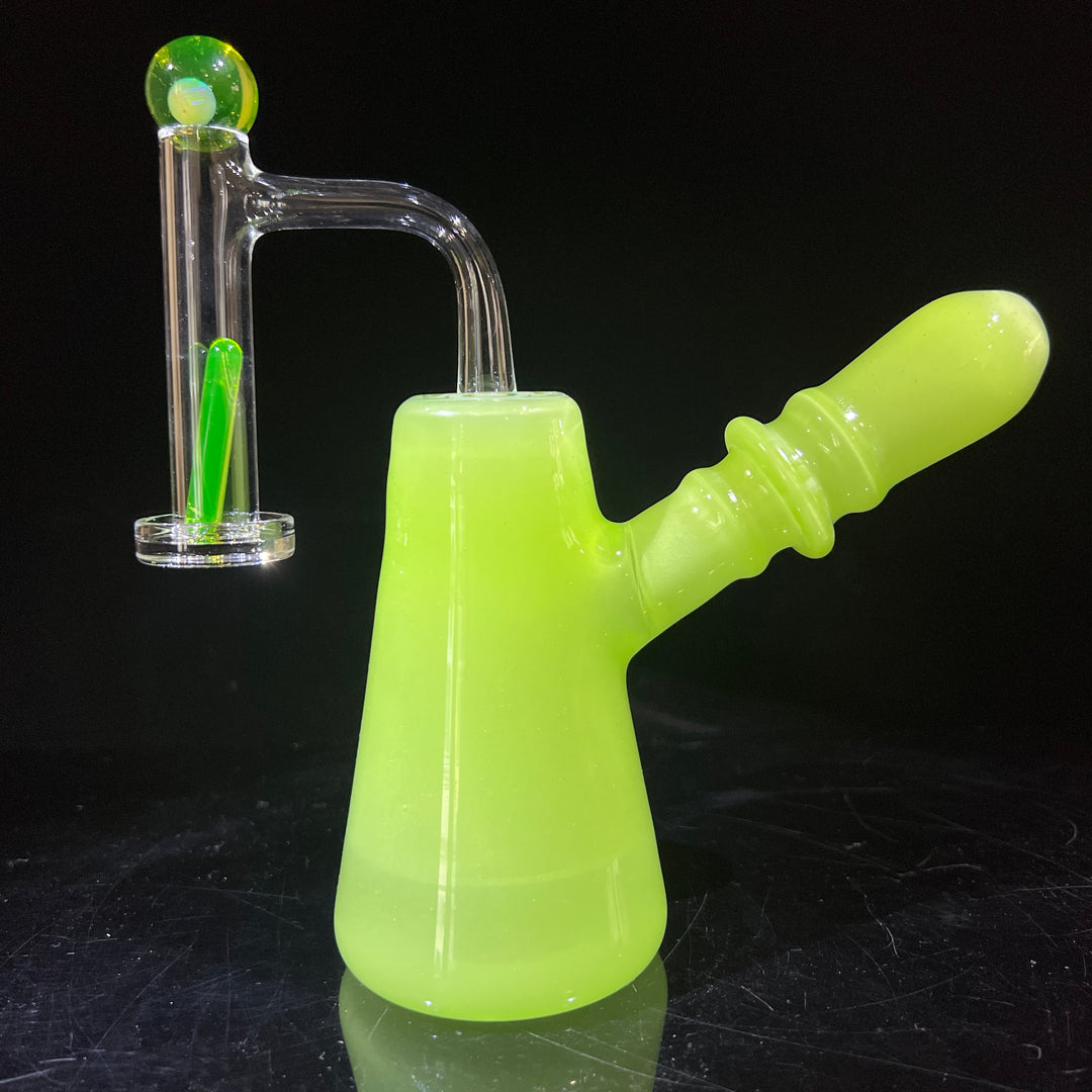 Lime White Satin Rig Glass Pipe Tako Glass   