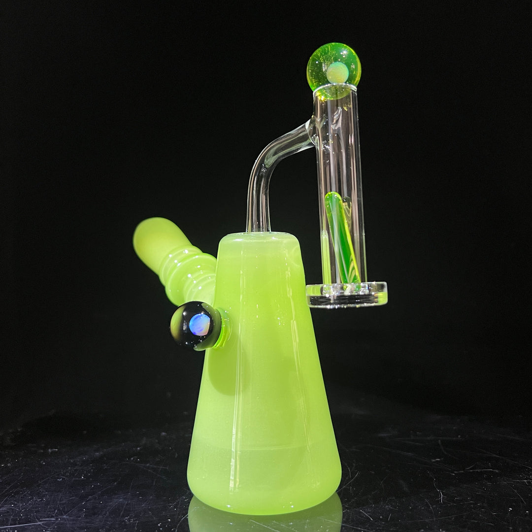 Lime White Satin Rig Glass Pipe Tako Glass   